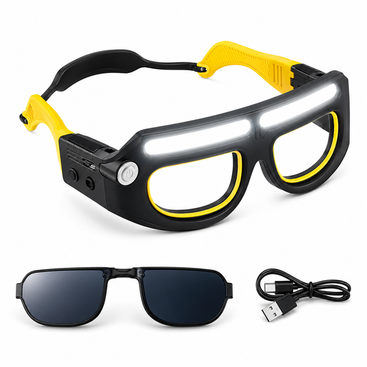 Rechargeable LED Light Glasses with Detachable Lens – Hands-Free Night Vision Eyewear