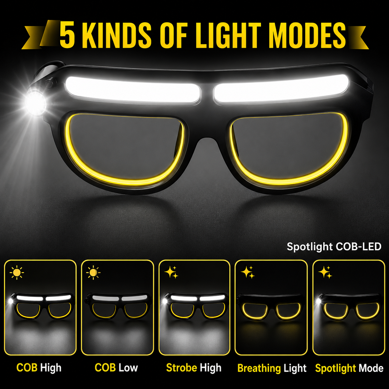 Rechargeable LED Light Glasses