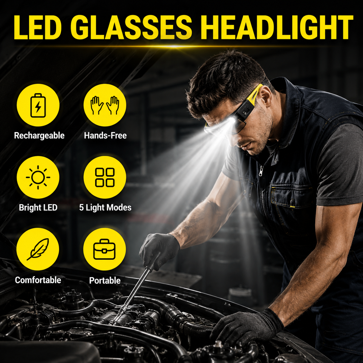 Rechargeable LED Light Glasses
