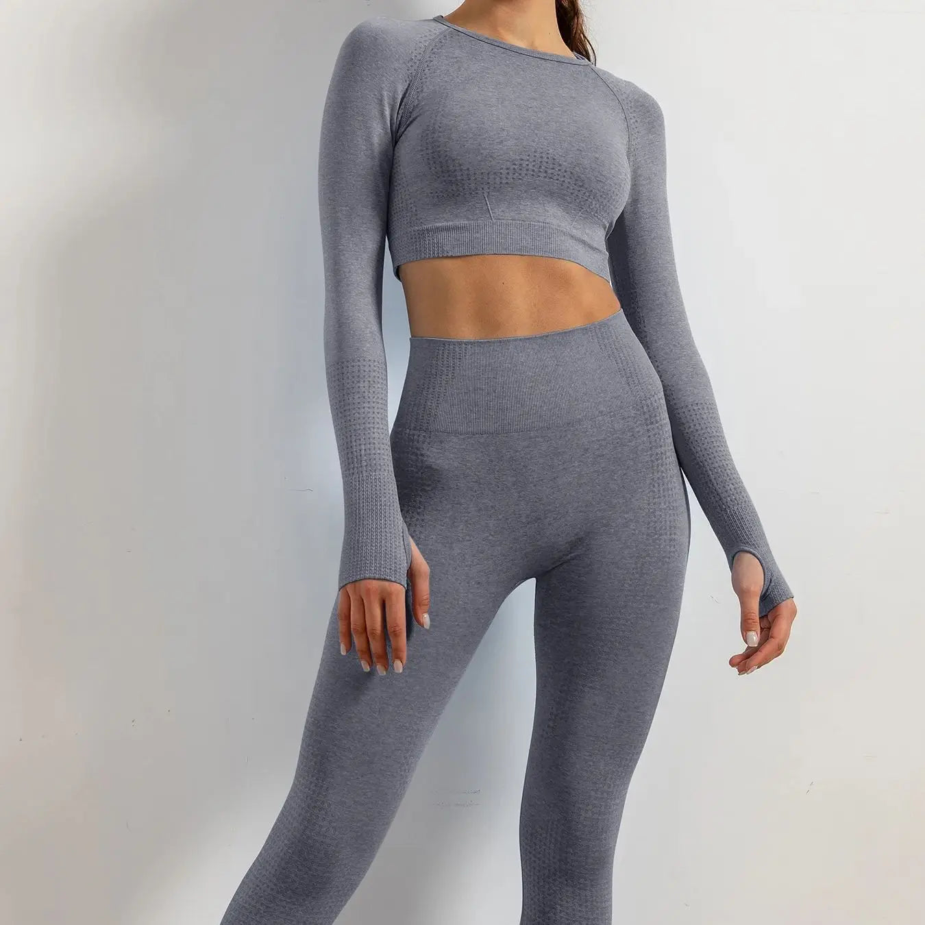 Ensemble de 2 Combinaisons de Yoga Sans Coutures pour Femmes avec Manches Longues et Trous pour les Pouces - Vêtements de Gym Souples et Respirants pour Entraînement